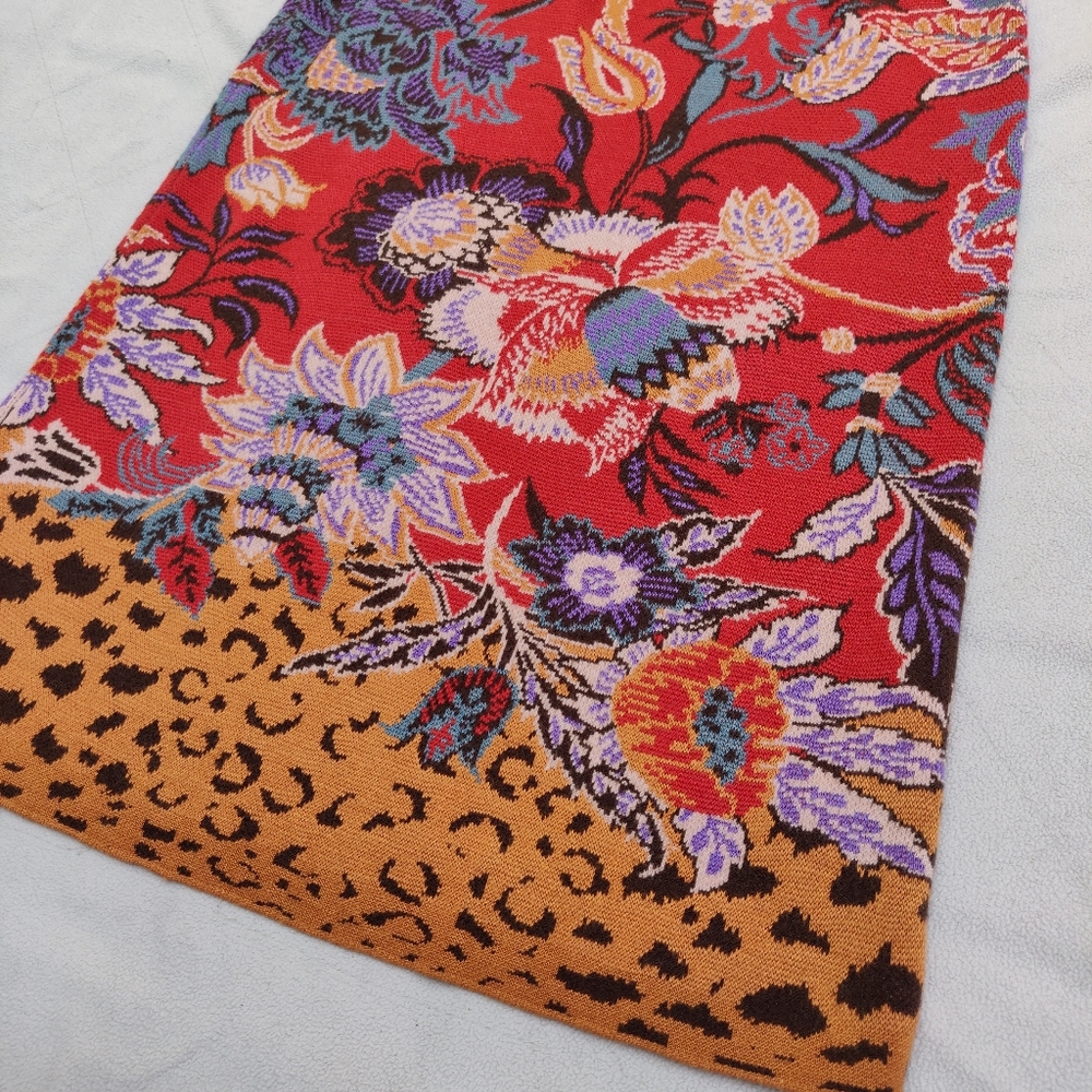 Anthropologie Coral Floral Pencil Skirt with Mustard Leopard Hem - Picture 5 of 11